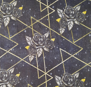 #313 flowers and triangles black background 1m Chiffon