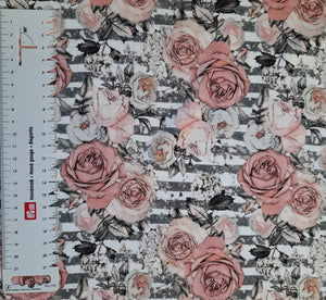 #289 roses lignées gris vendu au demi mètre French Terry surplus