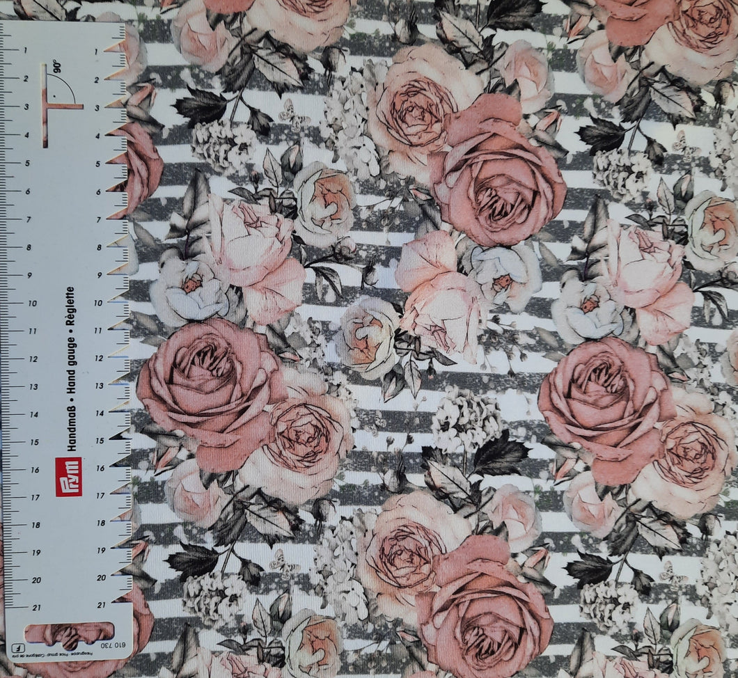 #289 gray striped roses sold by the half meter surplus French Terry