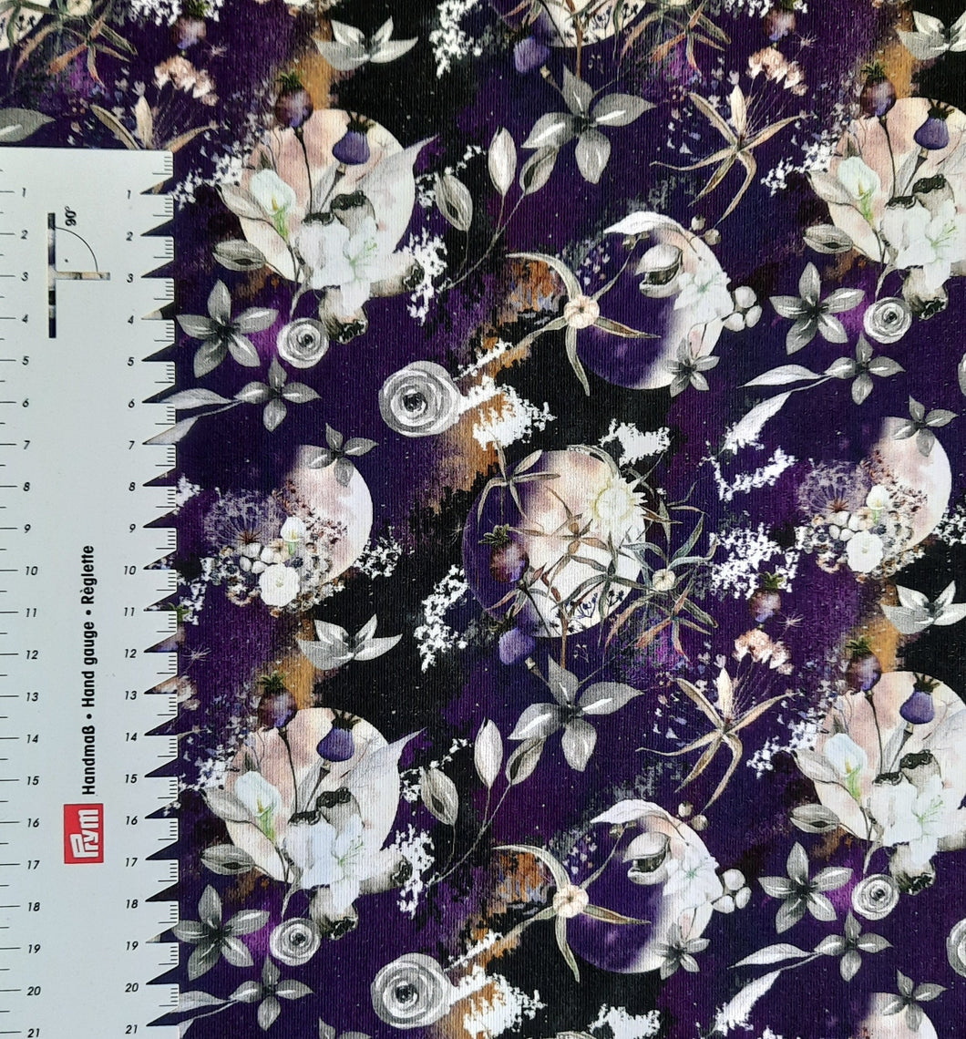 #253 pleine lune fleurie vendu au demi mètre Coton Lycra surplus