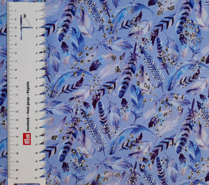 #219 feathers pale blue background sold by the half meter surplus French Terry