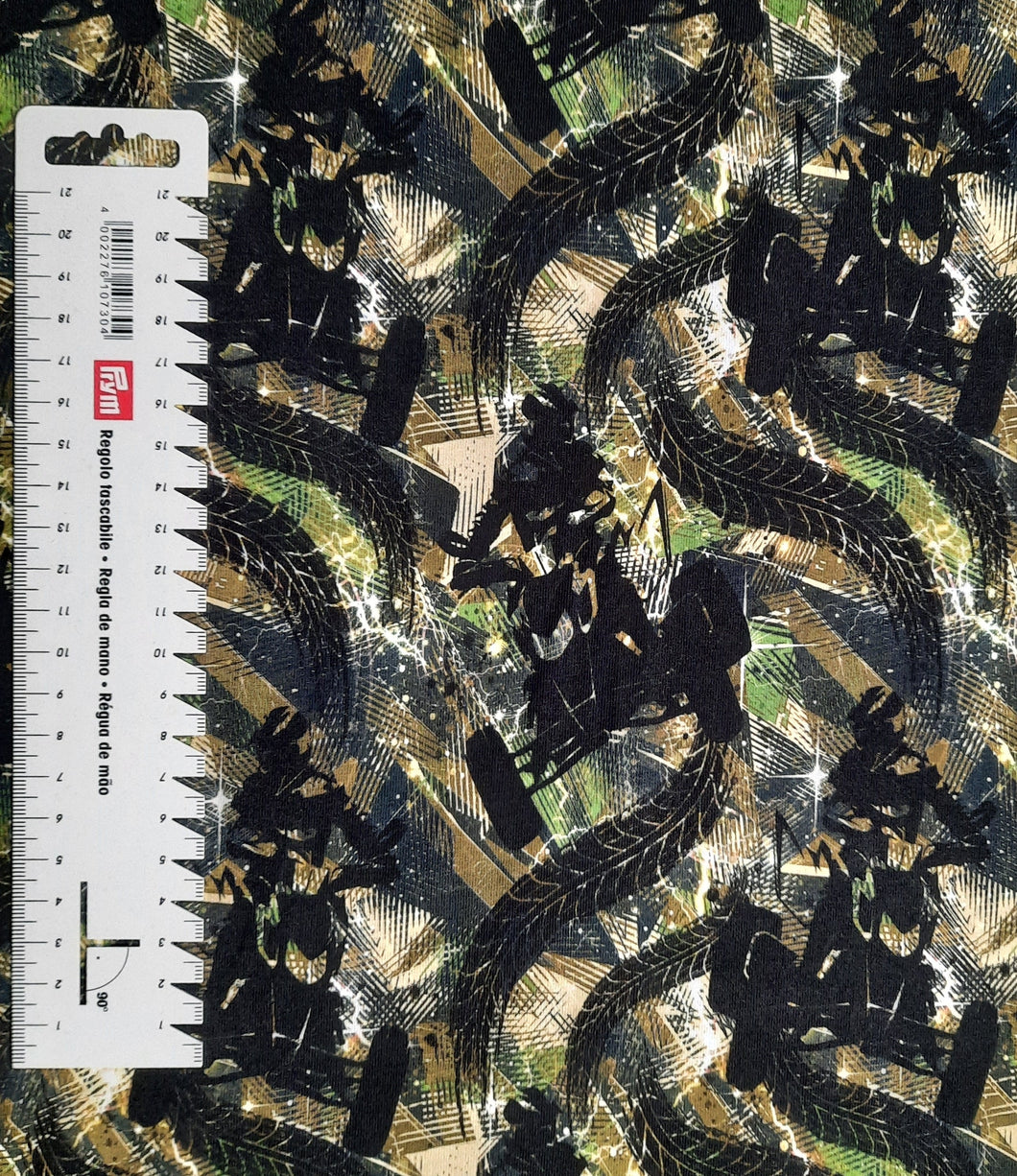#246 4 wheels green background sold by the half meter Cotton Lycra surplus