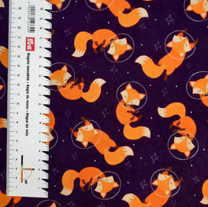 #130 astronaut foxes sold by the half meter Cotton Lycra surplus