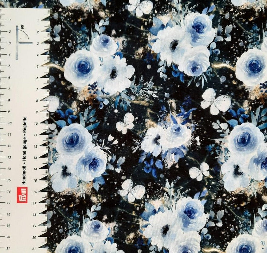 #1 fleurs et papillons vendu au demi mètre Coton Lycra surplus