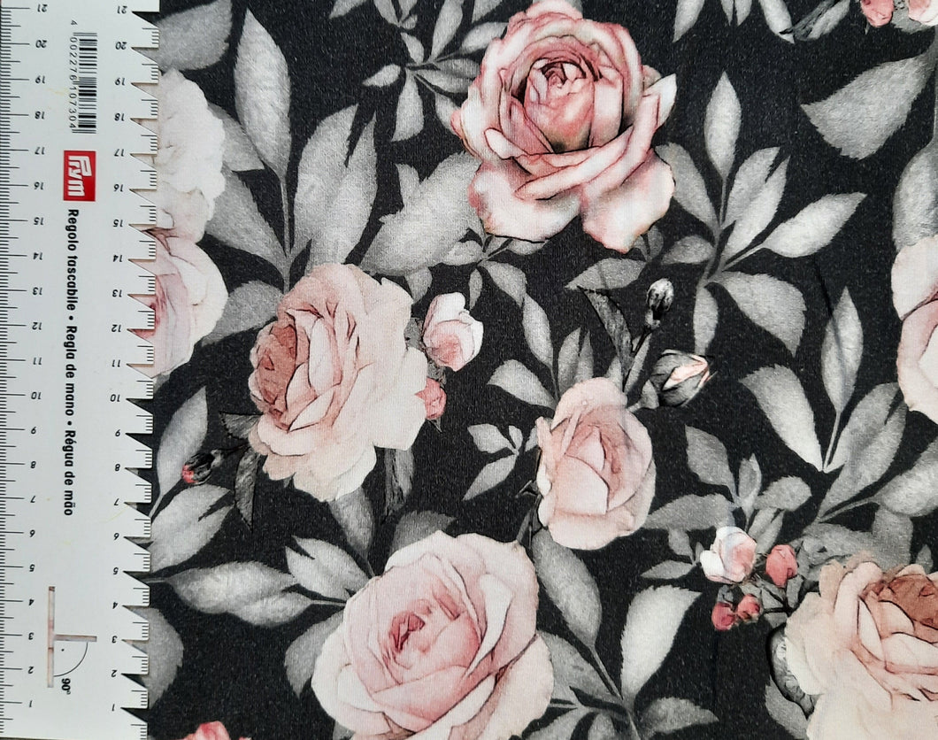 #22 flowers dark gray background sold by the half meter surplus French Terry