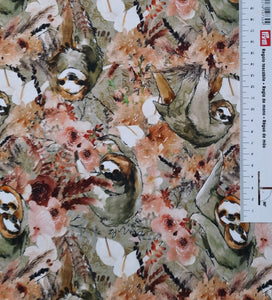 #391 Floral sloth sold by the half meter Cotton Lycra surplus