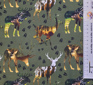 #44 green camouflage deer sold by the half meter Cotton Lycra surplus