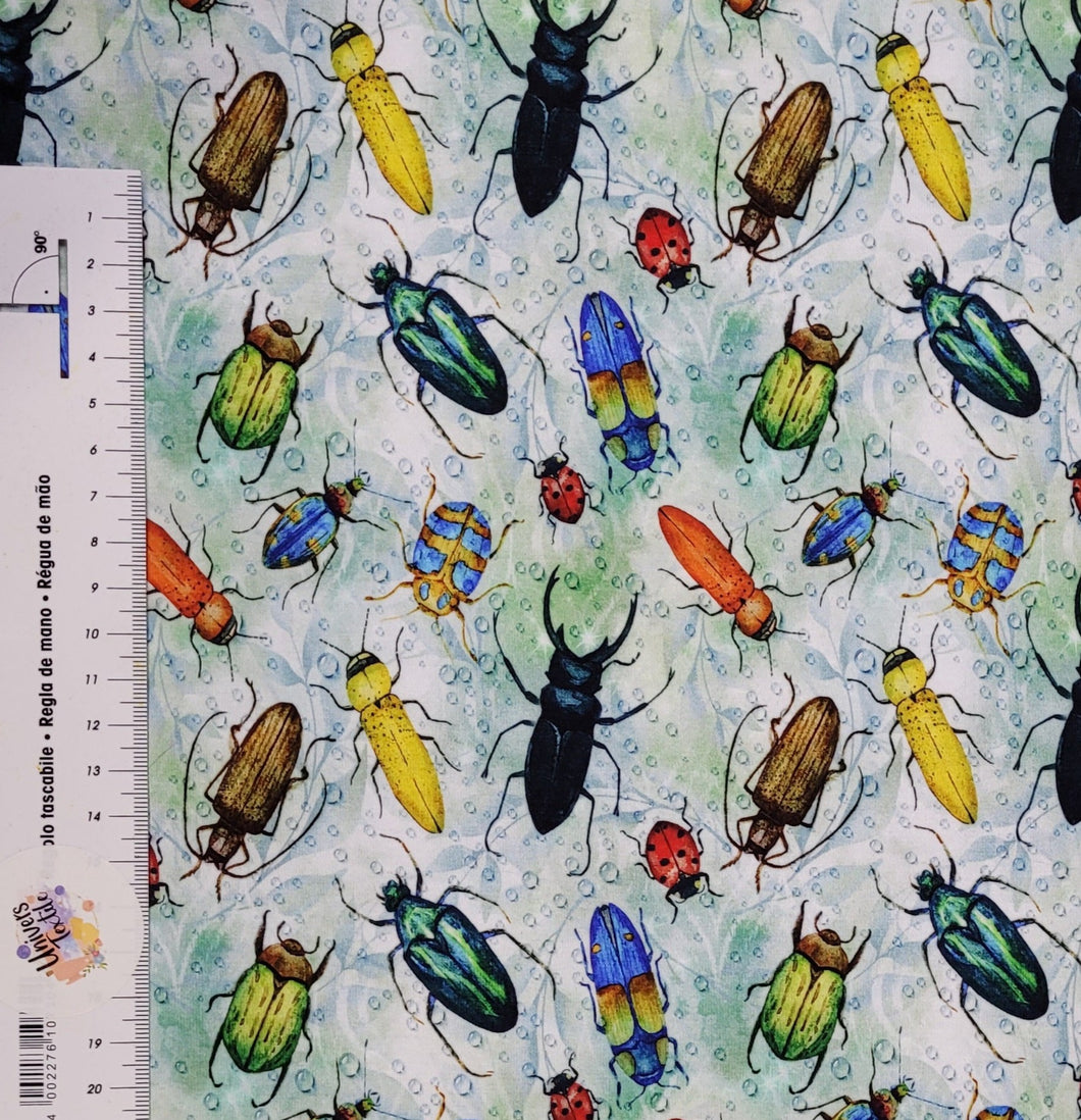 #607 insectes vendu au demi mètre Coton Lycra surplus