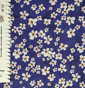 #645 fleurs blanches fond marine vendu au demi mètre Coton Lycra surplus