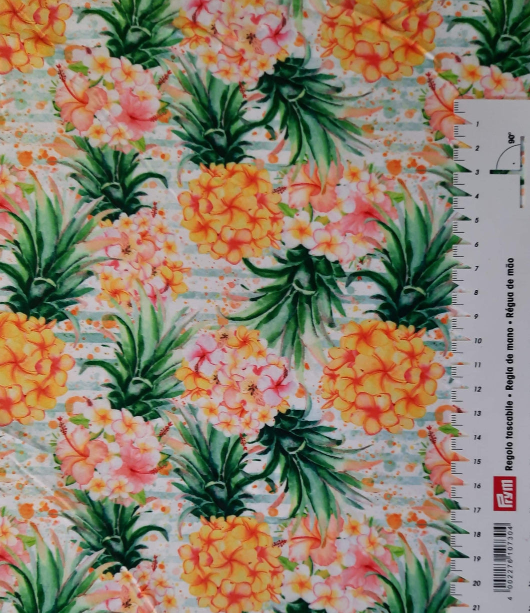 #56 pineapple in bloom by the half meter Cotton Lycra surplus