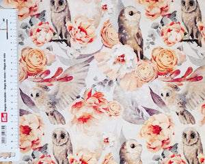 #49 owls and roses sold by the half meter surplus French Terry